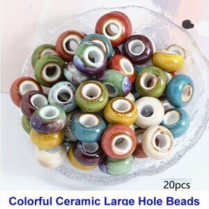 Colorful Ceramic Large Hole Beads  20 Beads
